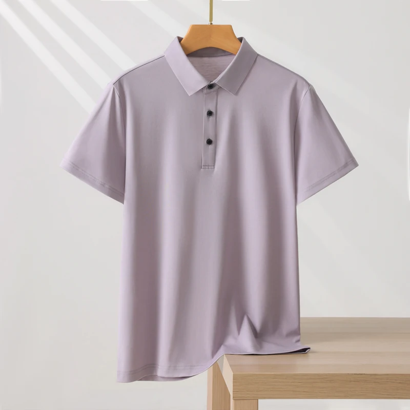 Men's Solid Color POLO Collar T-Shirt Short Sleeved Summer Casual Loose Fashion Laisel Modal Knitted Men's Clothing