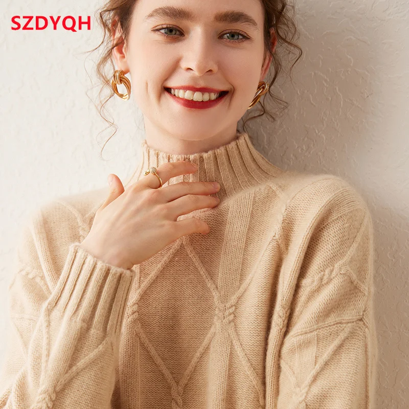 2023 Hot Sale Autumn Winter New 100% Pure Cashmere Sweater Turtleneck Women\'s Thicken Warm Female Loose Large Size Knit Jumper