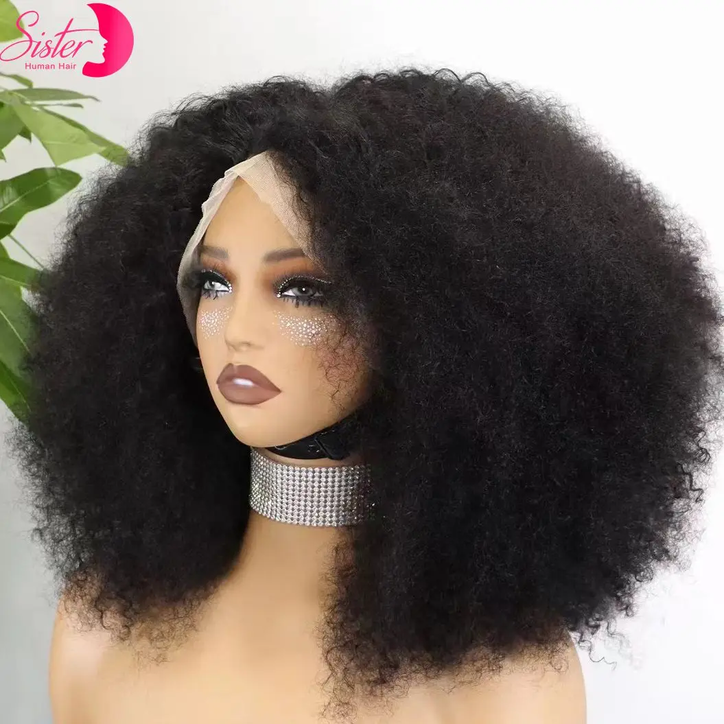 350% Density Afro Kinky Curly Wigs 13x4 4x4 Lace Frontal Short Bouncy Curly Bob Human Hair Wigs Natural Hairline for Black Women