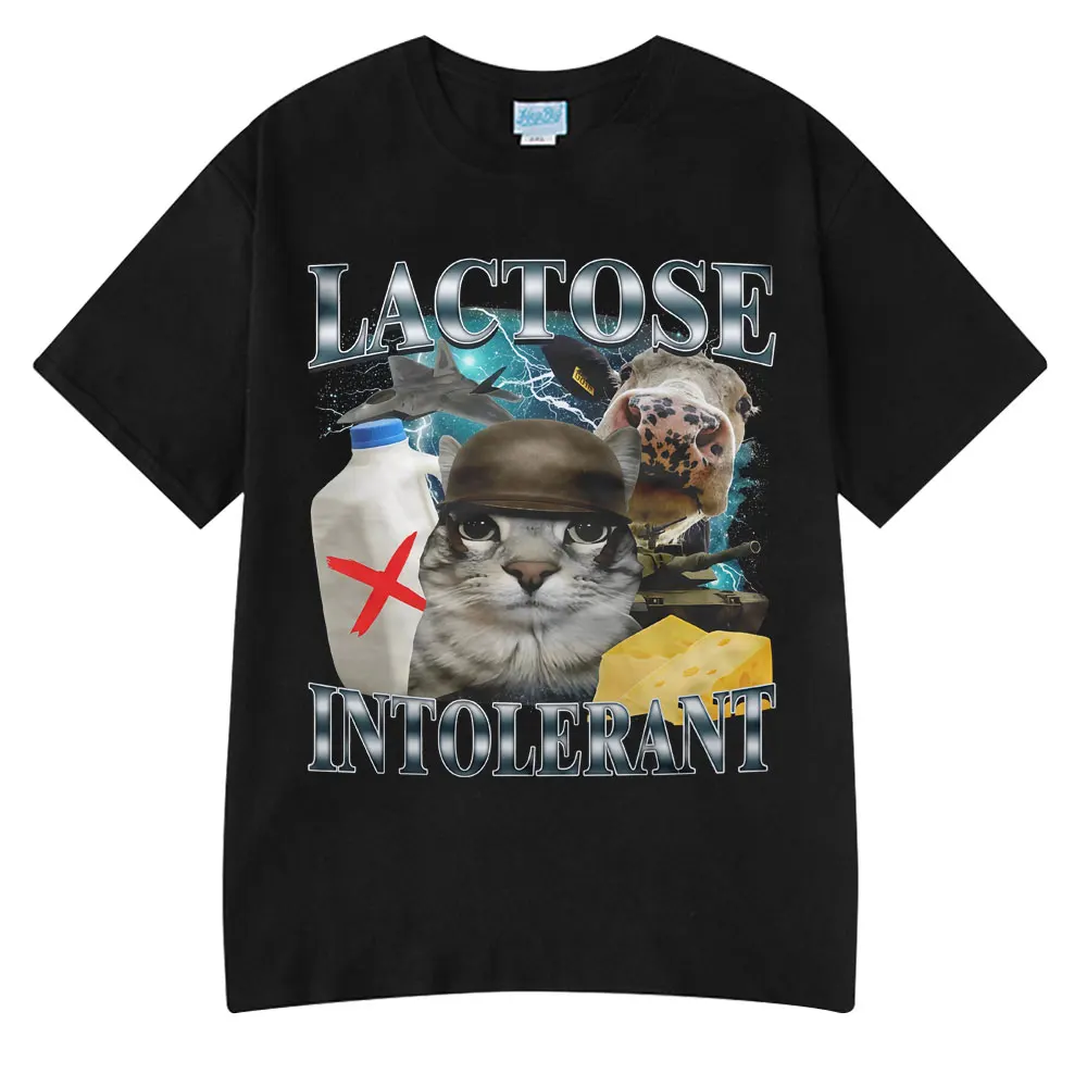 

2025 Summer Hot Sale Wears Lactose Intolerant Funny Cat Meme T-shirts Fashion Tshirt Hip Hop Couple Style Clothes Cotton Tshirts