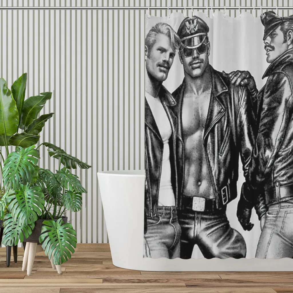 Tom of Finland Image Leather Biker Men Gay Shower Curtain for Bathroom  Aesthetic Room Decoration