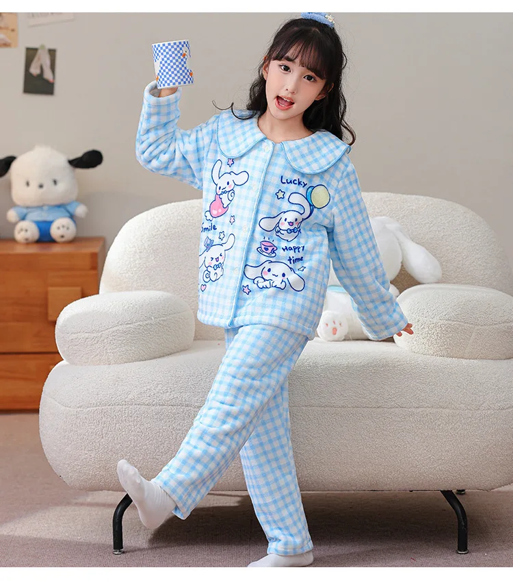 بيجامة سانريو هالو كيتي سينامورول للفتيات فترة الربيع والخريف كارتون Y2K طقم مكون من قطعتين بأكمام طويلة من الصوف المرجاني الحلو #5