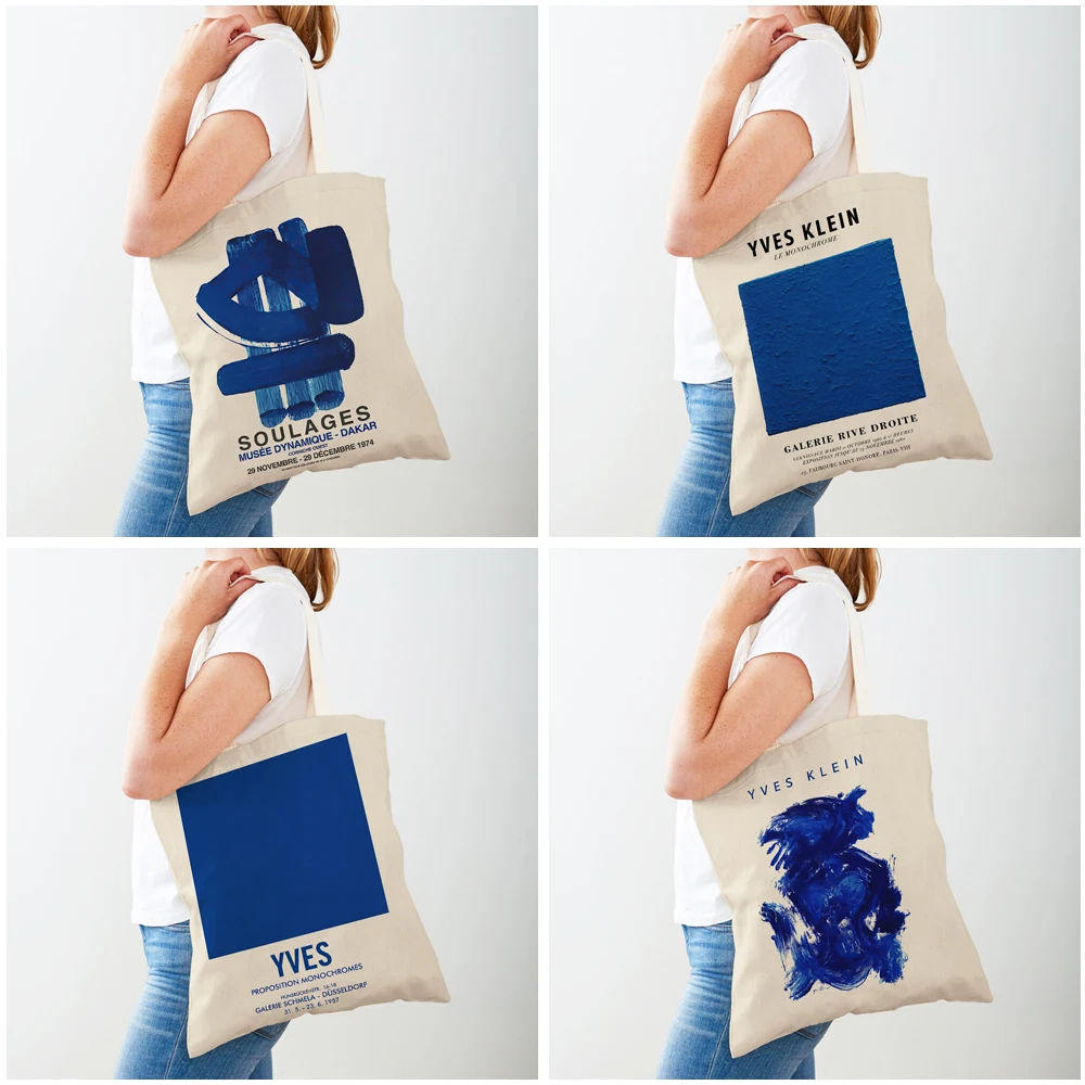 Abstract Yves Klein Blue Women Shopping Bags Double Print Eco Reusable Casual Nordic Shopper Bag Lady Canvas Tote Travel Handbag