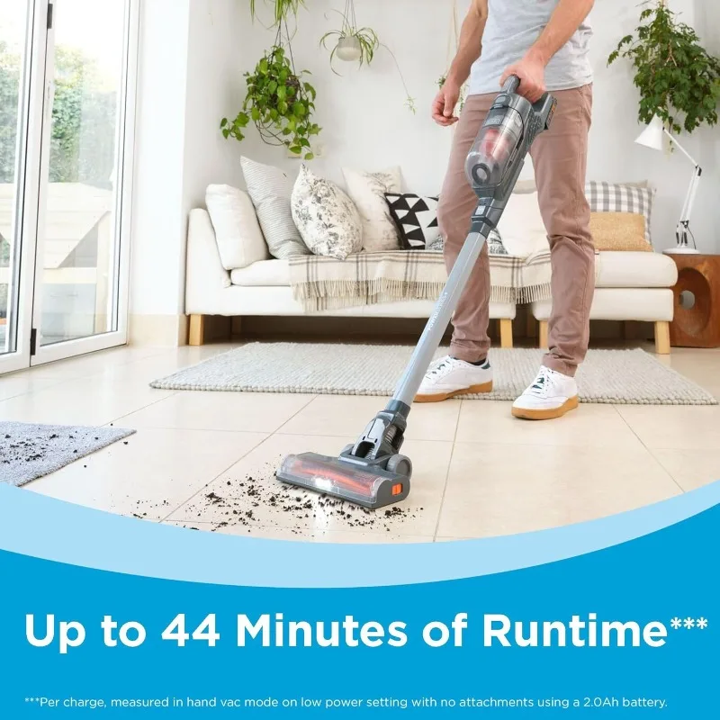 BLACK+DECKER POWERSERIES+ 20V MAX 무선 스틱 진공청소기(LED 바닥 조명 포함), 경량, 탈착식 배터리(BHFEA18D1)