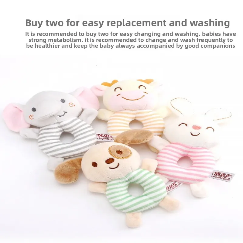Round Hand Rattle Infant Cute Plush Hand Grab Toy Baby Hand Rattle Stick Soothing