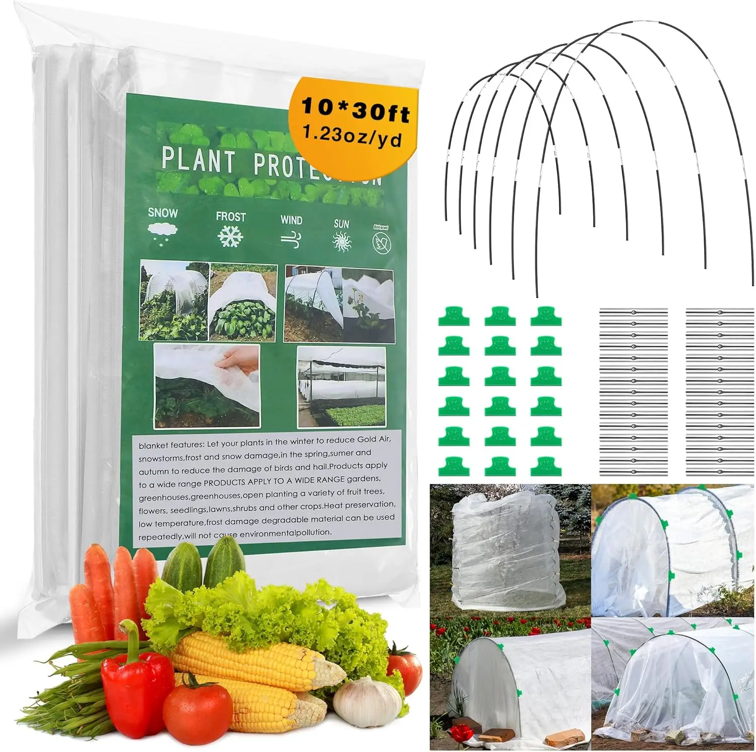

Набор защитных чехлов для растений на зиму, 10 x 30 футов, 1,23 унции, ткань, плавающий ряд, морозная ткань, уличное одеяло для растений для