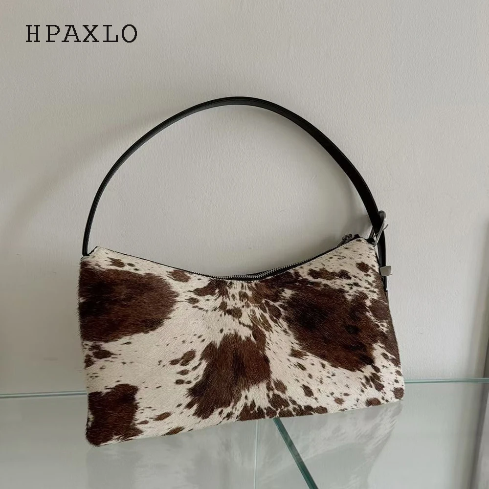 

Верхний слой из воловьей кожи с леопардовым принтом, сумка для подмышек, новый нишевый дизайн, винтажная модная женская сумка большой вместимости