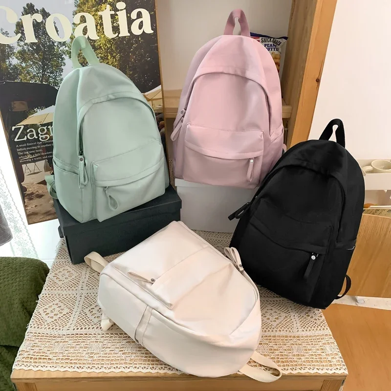 Korean Version Cute School Bags For Teenage Girls Solid Waterproof Nylon Student Backpack Women Travel Book Bag Female Backbag