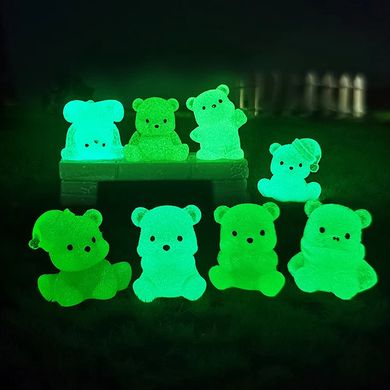 2Pcs Cartoon Luminous Bear Mini Figurine Micro Landscape Decoration Cute Miniatures DIY Home Decoration Accessories Gifts