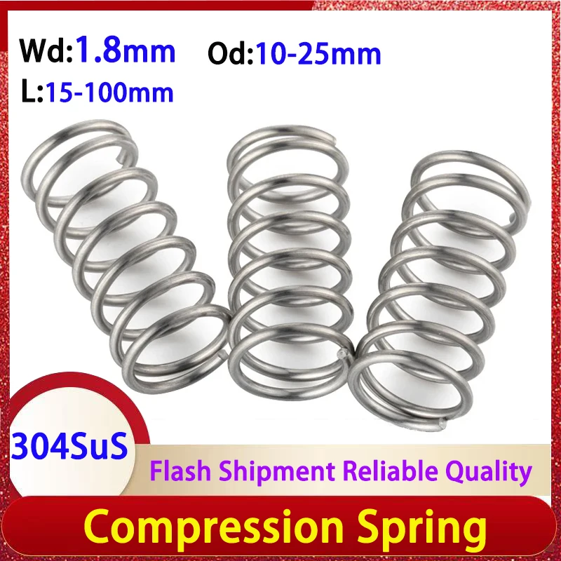 

5Pcs Wire Diameter 1.8mm 304 Stainless Steel Micro Small Compression Spring Pressure Return Spring Shock Absorber Spring