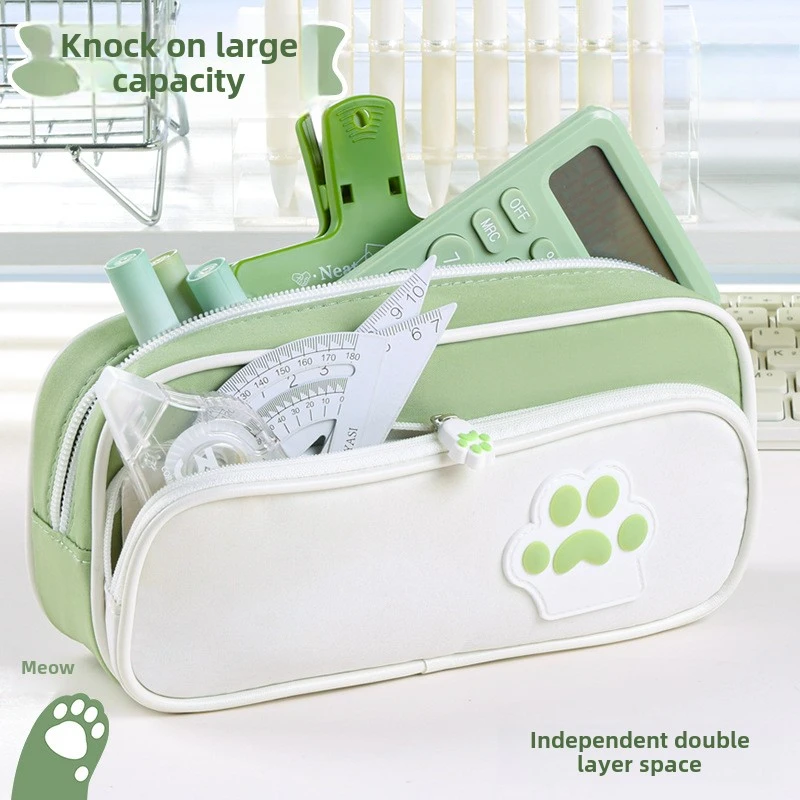 Kawaii Cartoon Cat Paw Pencil Case Large Capacity Cute Potable Stationery Storage Bag Simple Pen Bag School Supplies Gifts