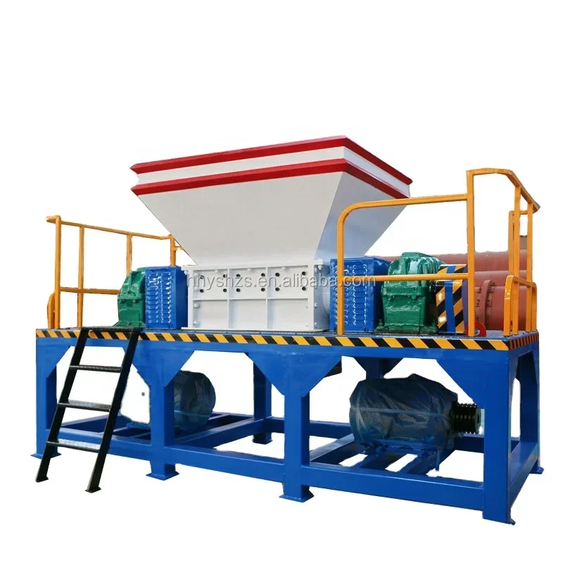 mini small industri double shaft shredder rubber car tyre pallet coconut husk waste plastic tire scrap metal shredder machine