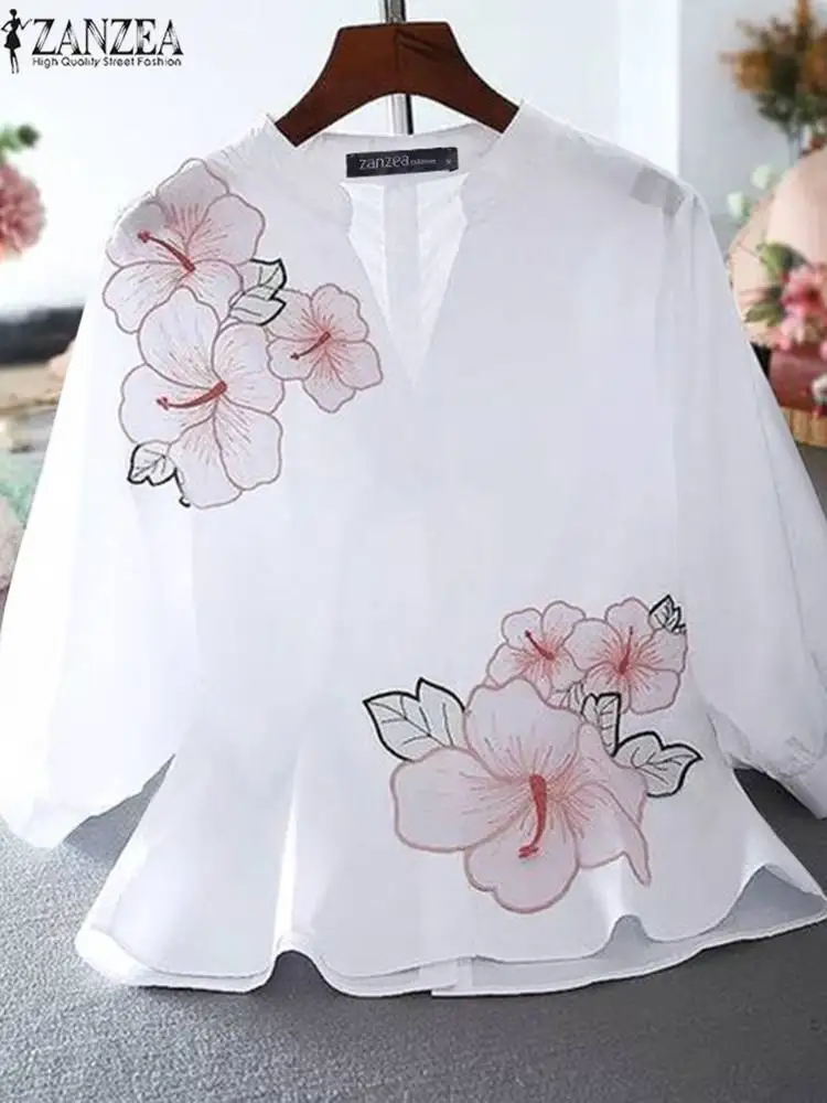 

ZANZEA Casual Loose Floral Print Blouse Women Bohemian Shirt Vintage Half Sleeve V Neck Tunic Tops Summer Elegant Waisted Blusa