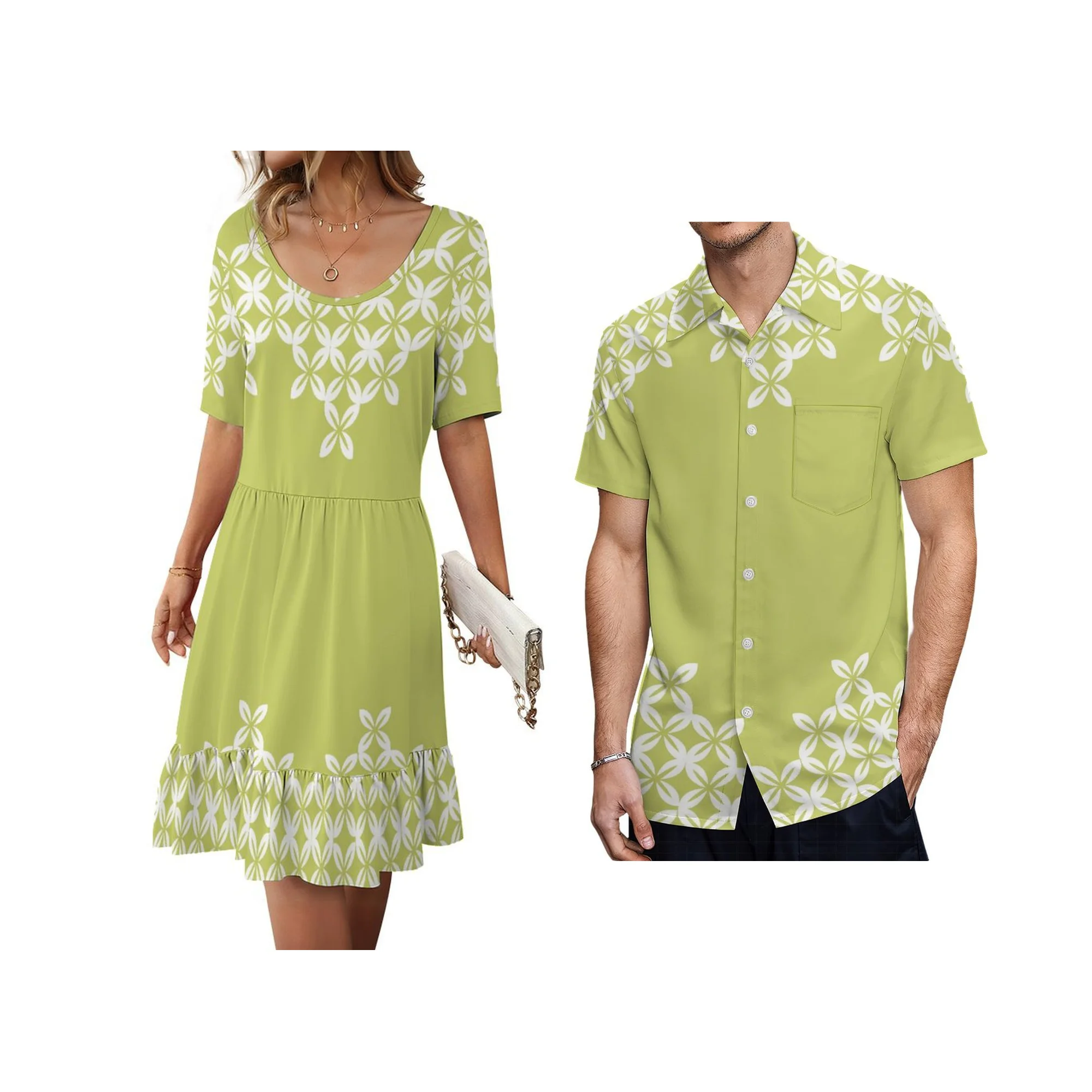 فستان قصير بأكمام قصيرة مخصص بتصميم مطبوع هاواي للنساء برقبة دائرية فستان كاجوال بتصميم جزيرة عيد الفصح فستان النادي