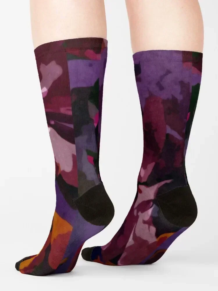 Archival Flowers - Purple, Pink, Copper Abstract Socks FASHION luxe fashionable Luxury Woman Socks Men's
