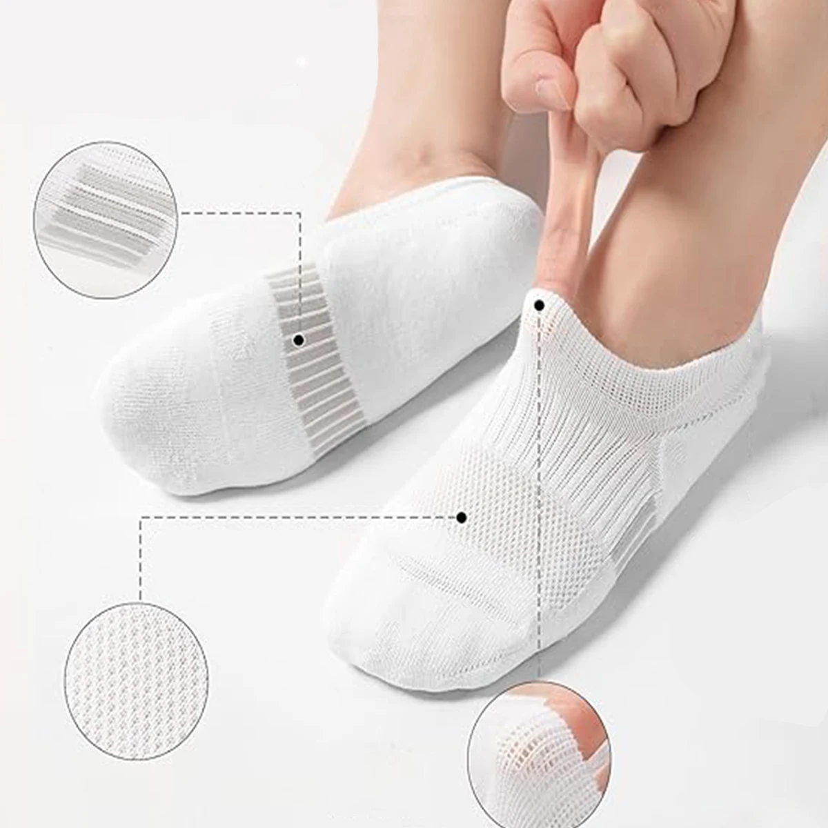 5/10/20 Pairs Women\'s White No Show Socks, Comfortable, Breathable, Moisture-Wicking, Athletic Style, Durable Support