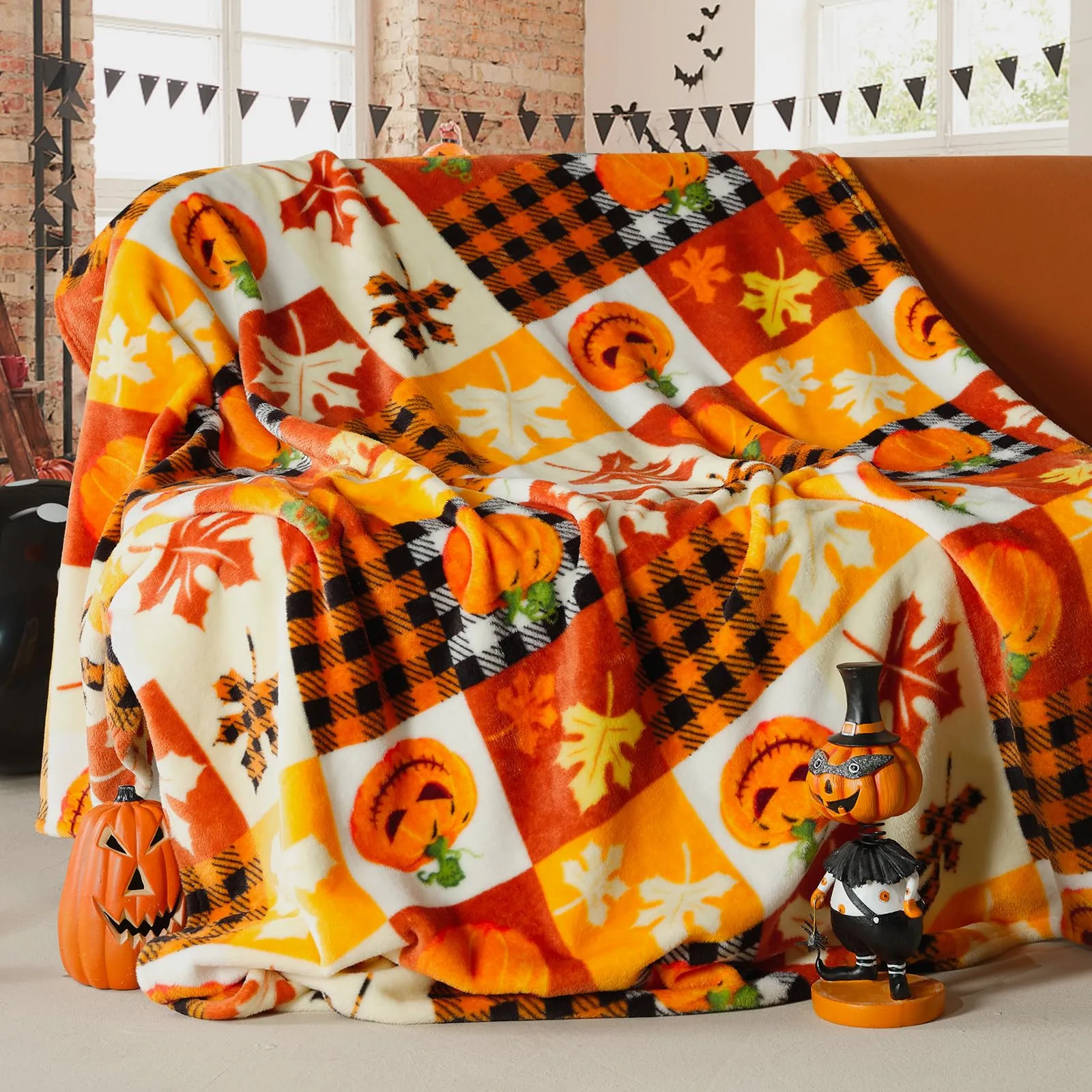 KACISSTY Happy Halloween Blankets Autumn Harvest Pumpkin Plaids Printed Blanket Air Condition Office Nap Portable Quilts