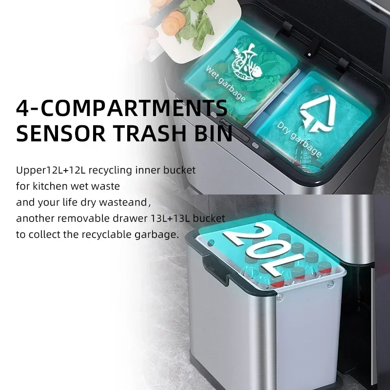 cross-borderHot salesAutomatic 50L Rectangle Sensor Sanitary Smart Bin Garbage Street Sorting Kitchen Waste Outdoor Stainless St