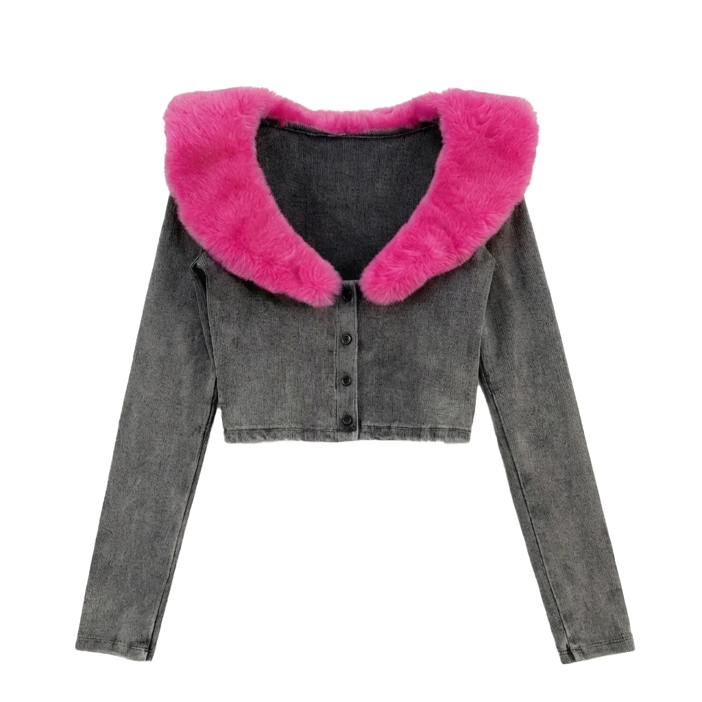 

NIGO Women's Gray Denim Cropped Cardigan With Bright Perfect For Autumn Winter Daily Wear Dates Casual Outings #NIGO9531Z