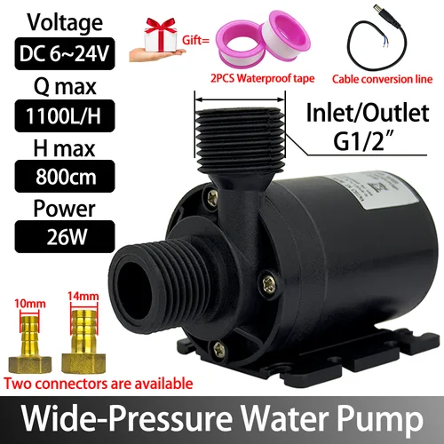 Imagen 1 del producto Bomba de agua con motor sin escobillas, DC6 ~ 24V 1100L/H, bomba sumergible de 8M Head G1/2 "", calentador de agua de fuente, bomba de refuerzo de ducha, IP68