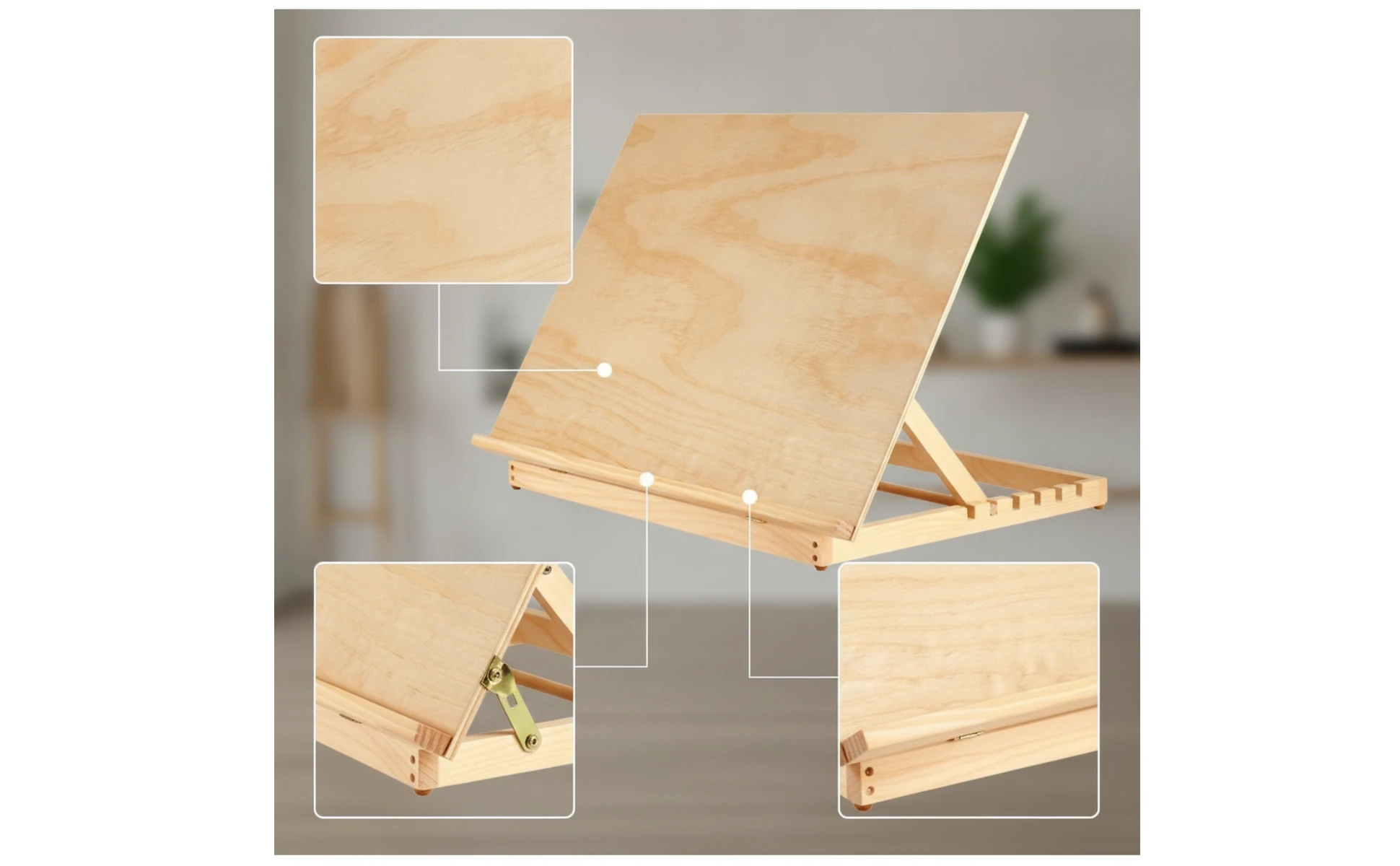 Drawing Board Easel Foldable Easel with Adjustable Frame Wooden Compact for Students, Desk, Classroom