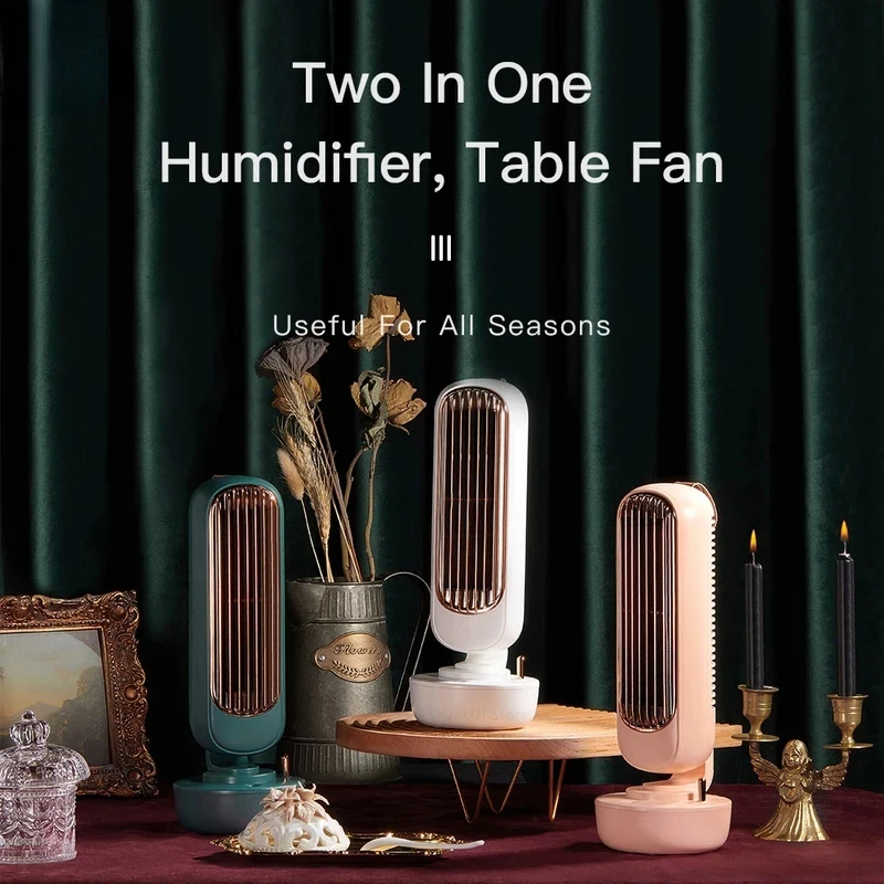 

2-IN-1 Mist Air Cooler Bladeless Fan Desktop Silent Air Conditioner Humidifier Home Office Water Moisturizing USB Fan