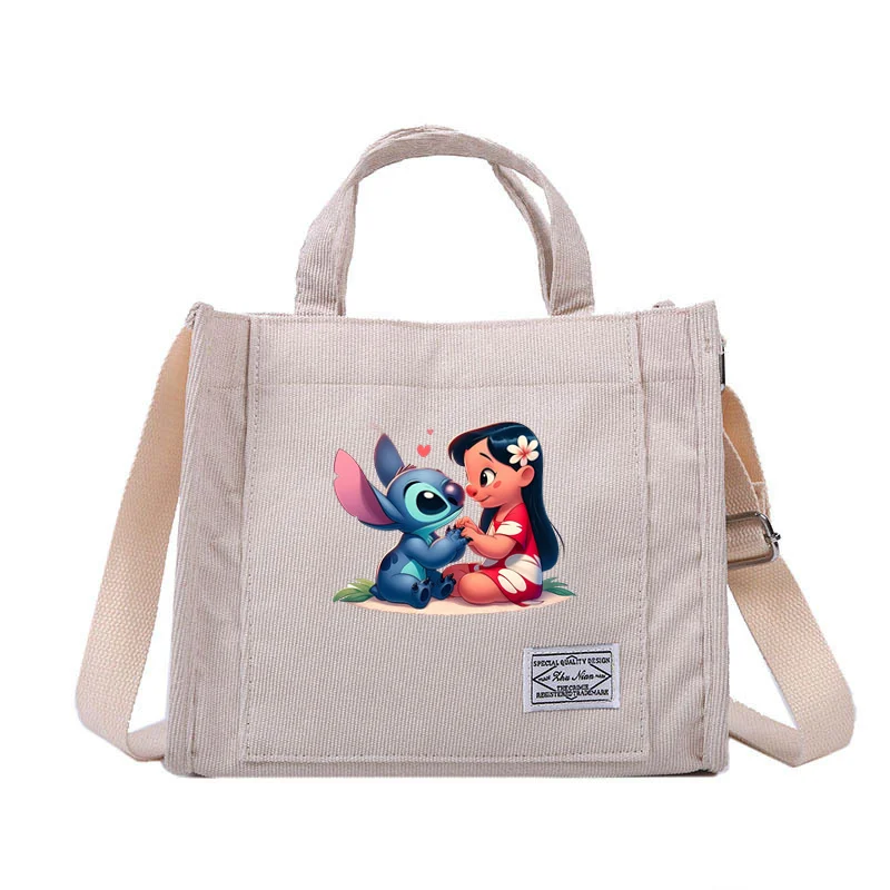 Disney Lilo & Stitch Nieuwe Vintage Dames Handtassen Corduroy Rits Schoudertas Katoen Canvas Crossbody Tas Casual Messenger Tassen