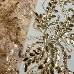 French Guipure Beaded Glitter Sequin lace Fabrics Quality For Sewing Wedding Dress Blue Tulle Lace Floral Embroidery Fabric