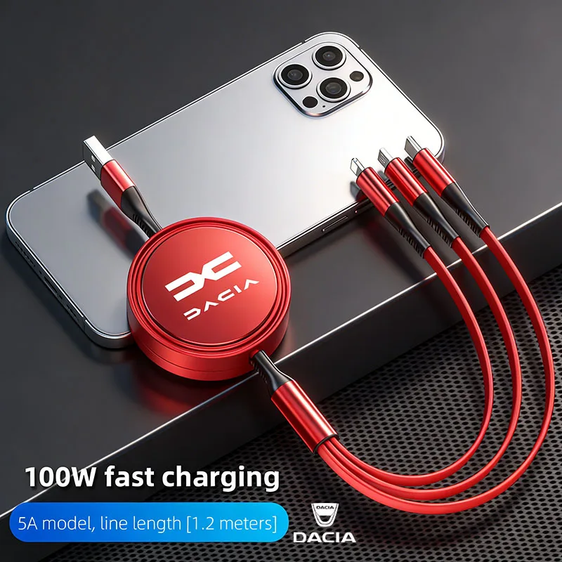 3-in-1-Auto-USB-Ladegerät-Adapter, Teleskopkabel für Dacia Duster Logan Sandero Stepway Dokker Lodgy MCV 2019, Frühling Bigster