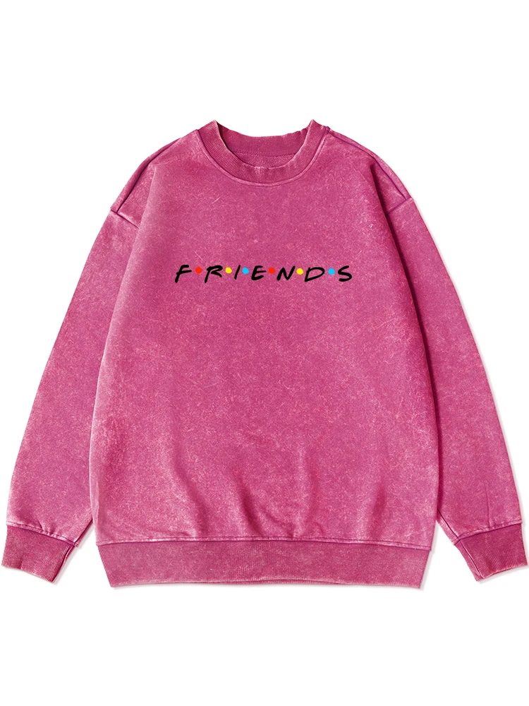 

Creative Friends Letter Print Washed Sweatshirt For Women Simple Soft Cotton Hooded Distressed Loose Hoodie Autumn Casual Tops