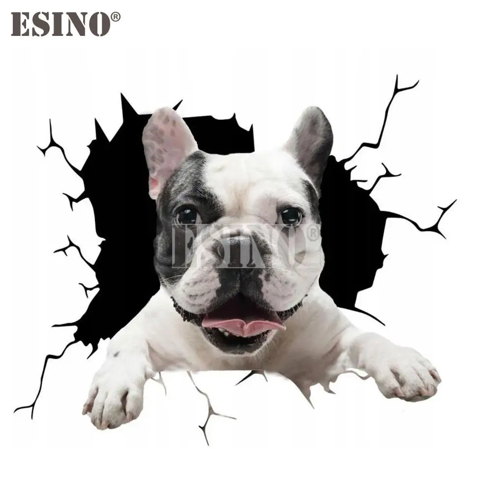 Car Styling Funny Vivid Cracked Lovely Little French Bulldog Creative Adhesive PVC Waterproof Sticker Car Whole Body Vinyl Decal