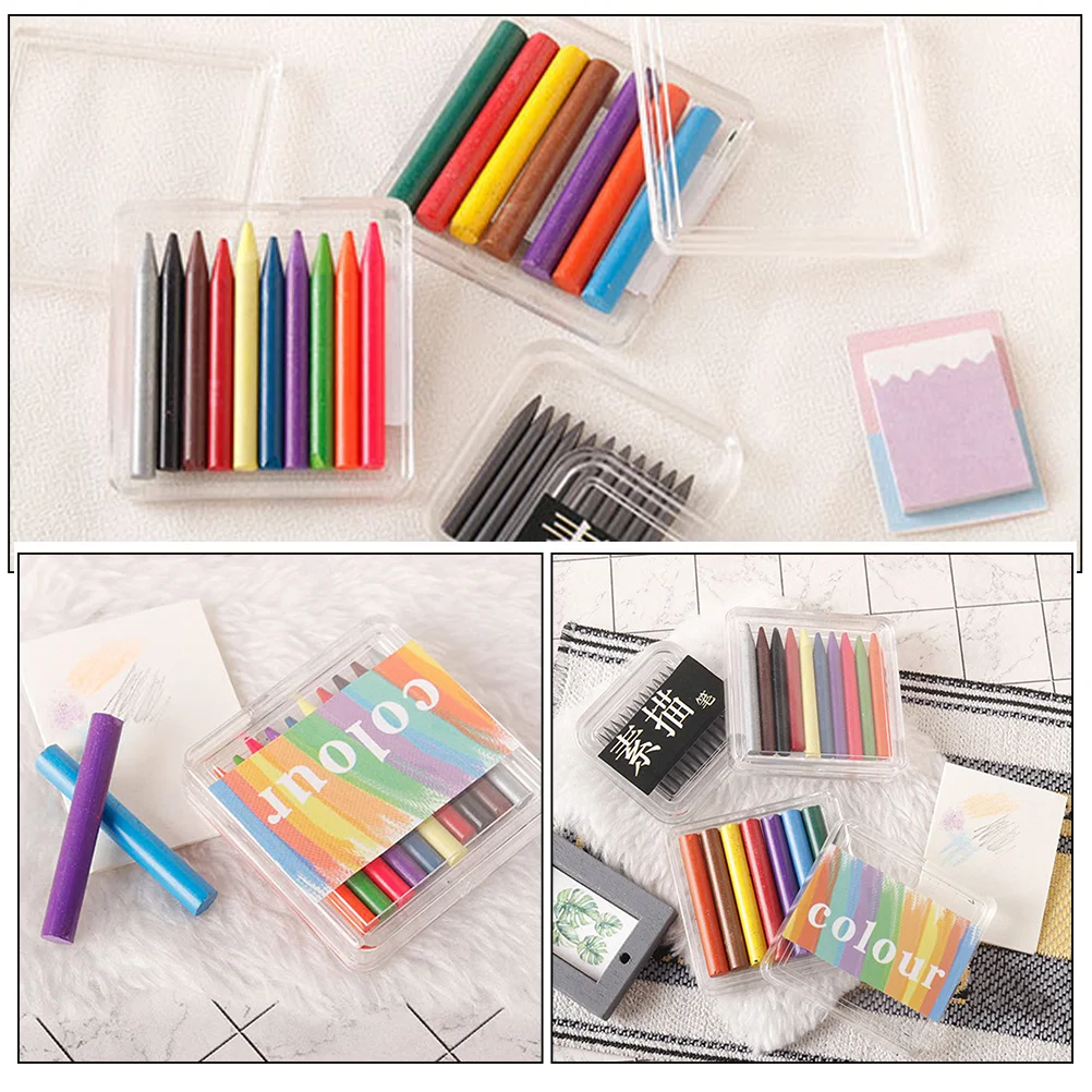 3 cajas de crayones para casa de muñecas, decoración colorida en miniatura, modelo artesanal, microaccesorio, lápiz de boceto pequeño, bolígrafos para cera