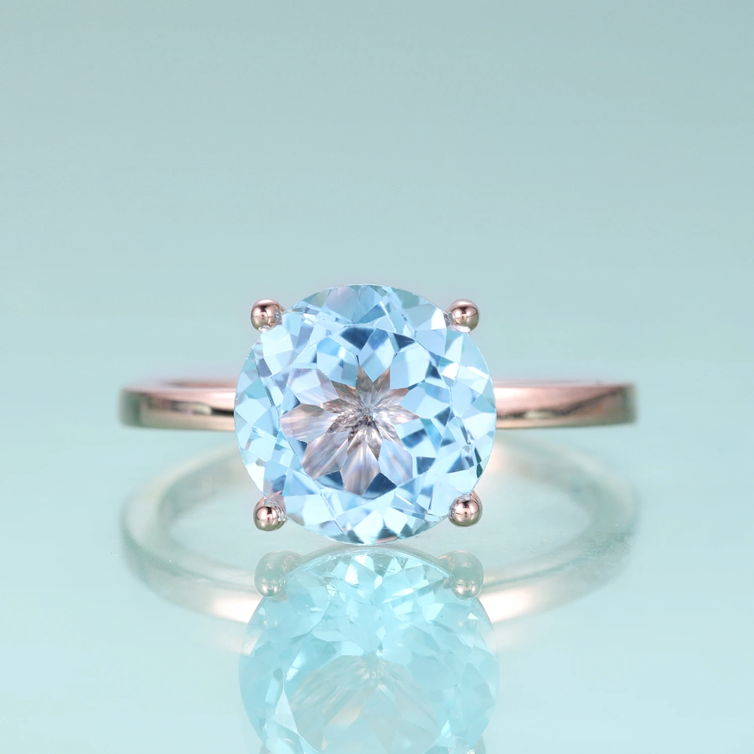 GEM\'S BALLET Round Sky Blue Topaz Four Prong Solitaire Engagement Rings 925 Sterling Silver Anniversary Promise Gift Ring