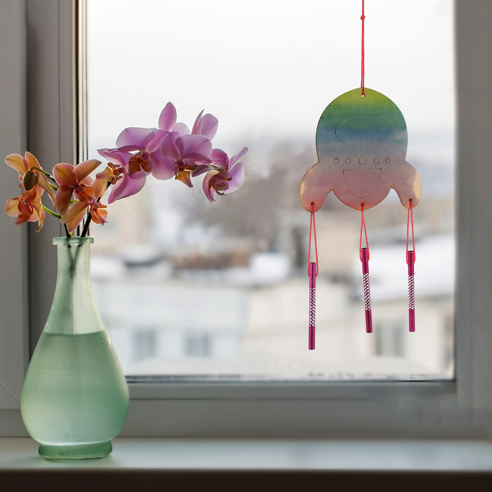 

6 set DIY Wooden Wind Chime Set White Drawing Board Kids Craft Toy Cartoon Animal Pattern Brain Development Hanging Home Decor