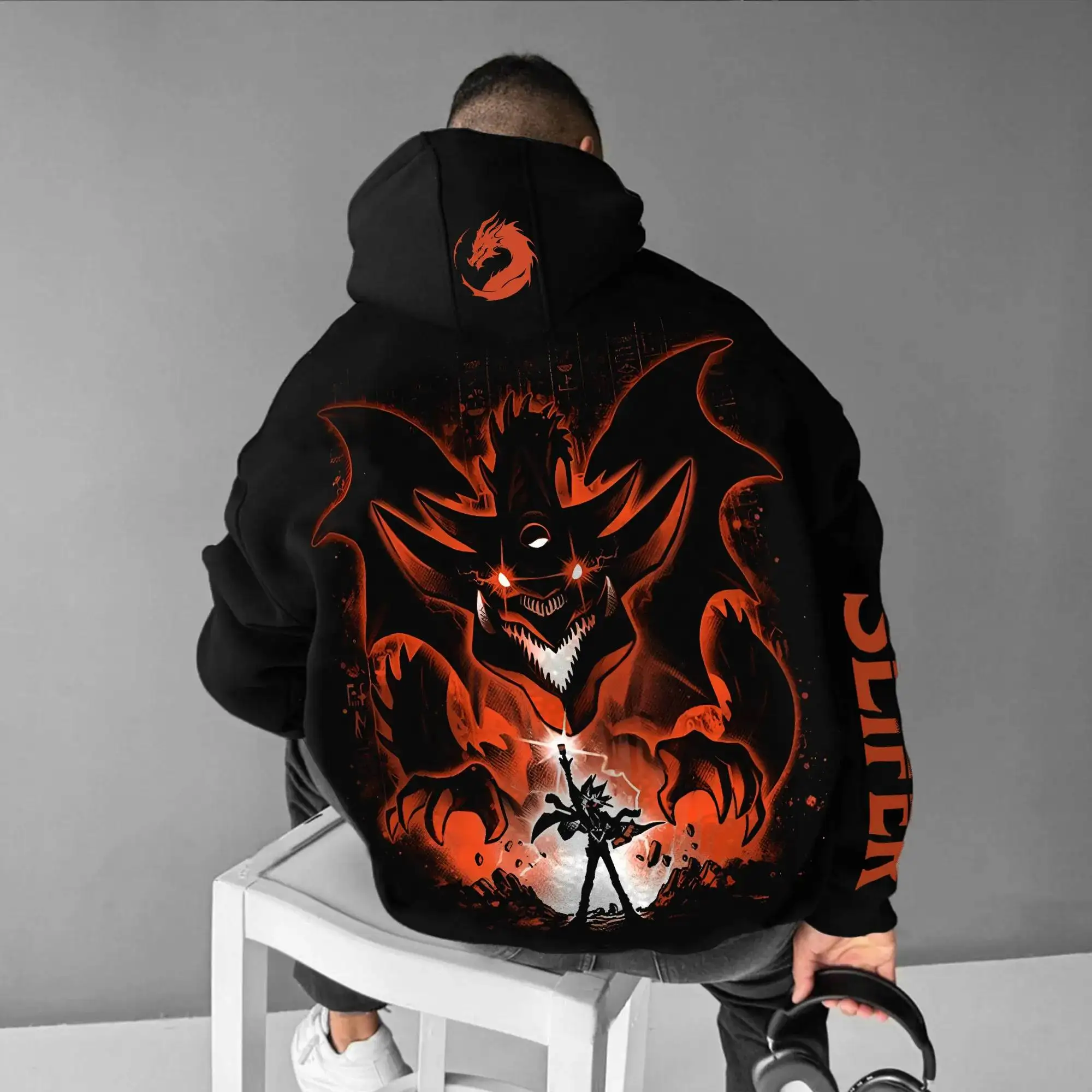 YuGiOh Sudadera con capucha para hombres y niños Algodón Manga larga Forro polar Bolsillo canguro Conjunto familiar de gran tamaño Tema de anime
