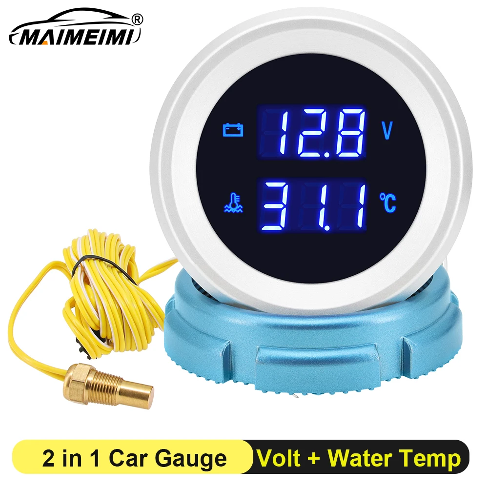 

Цифровой датчик 2 в 1, 52 мм с синим светом, датчик температуры воды + измеритель напряжения, датчик 1/8NPT, индикатор уровня гоночного резервуара для воды