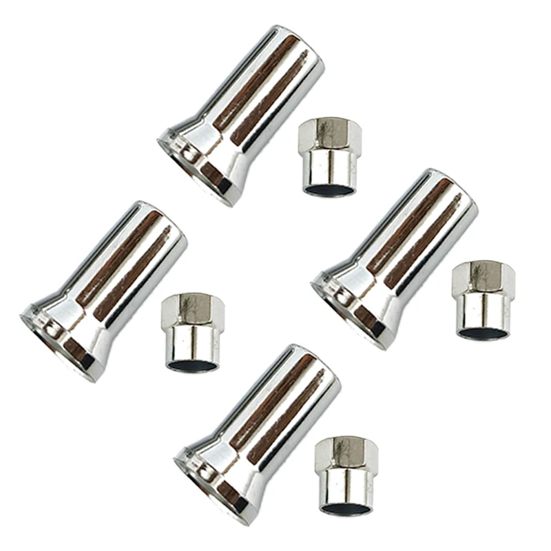 Universal 4 Sets Car Tire Wheel Stem Air Valve Hex Caps & Sleeve Cover Silver Aluminum Alloy