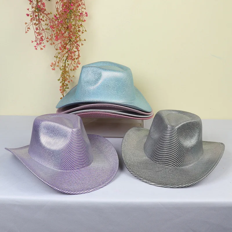 New Festival Shiny Laser Western Cowboy Hat Men and Women Party Stage Silver Space Holographic Rave Hat Disco Party Glitter Hats