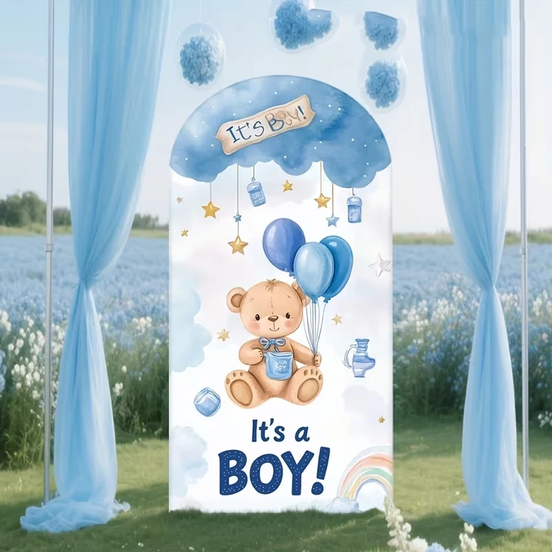 Custom 2-sided It's a Boy Baby Shower Party Background Teddy Bear Themed Gender Reveal Backdrop Blue Balloons Arch Supplies
