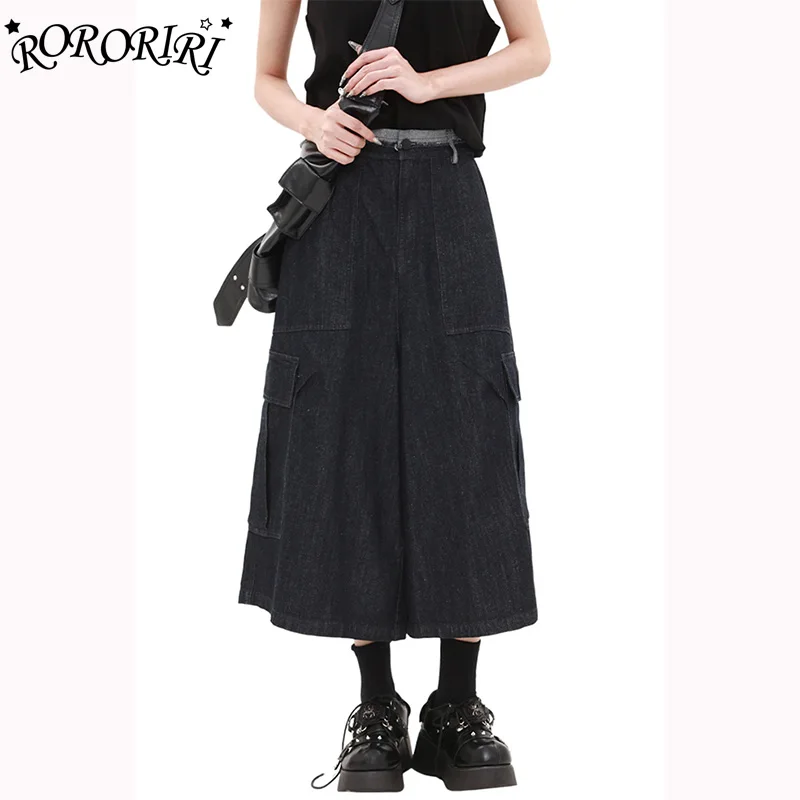 

RORORIRI Американские ретро джинсовые синие укороченные джинсовые шорты большого размера для женщин, летние широкие свободные дизайнерские рабочие брюки High Street