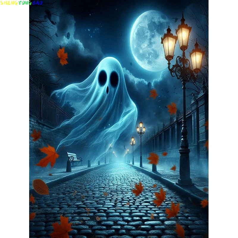 Happy Halloween Party Backdrop Full Moon Scary Night Castle Graveyard Forest Bats Pumpkin Lantern  Photography Background JS-3