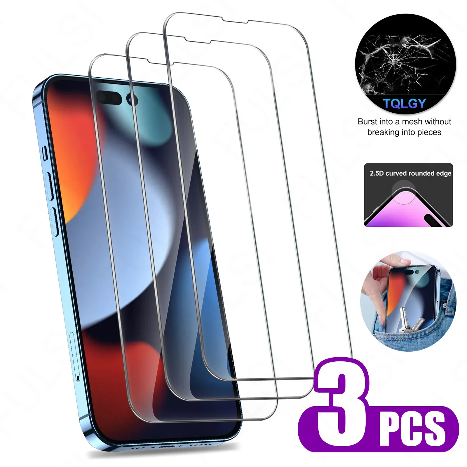 3PCS 9H Tempered Screen Protector For iPhone 11 12 13 14 15 Pro Max XR XS X Tempered Glass on iPhone 6 7 8 Plus SE 2020 Glass