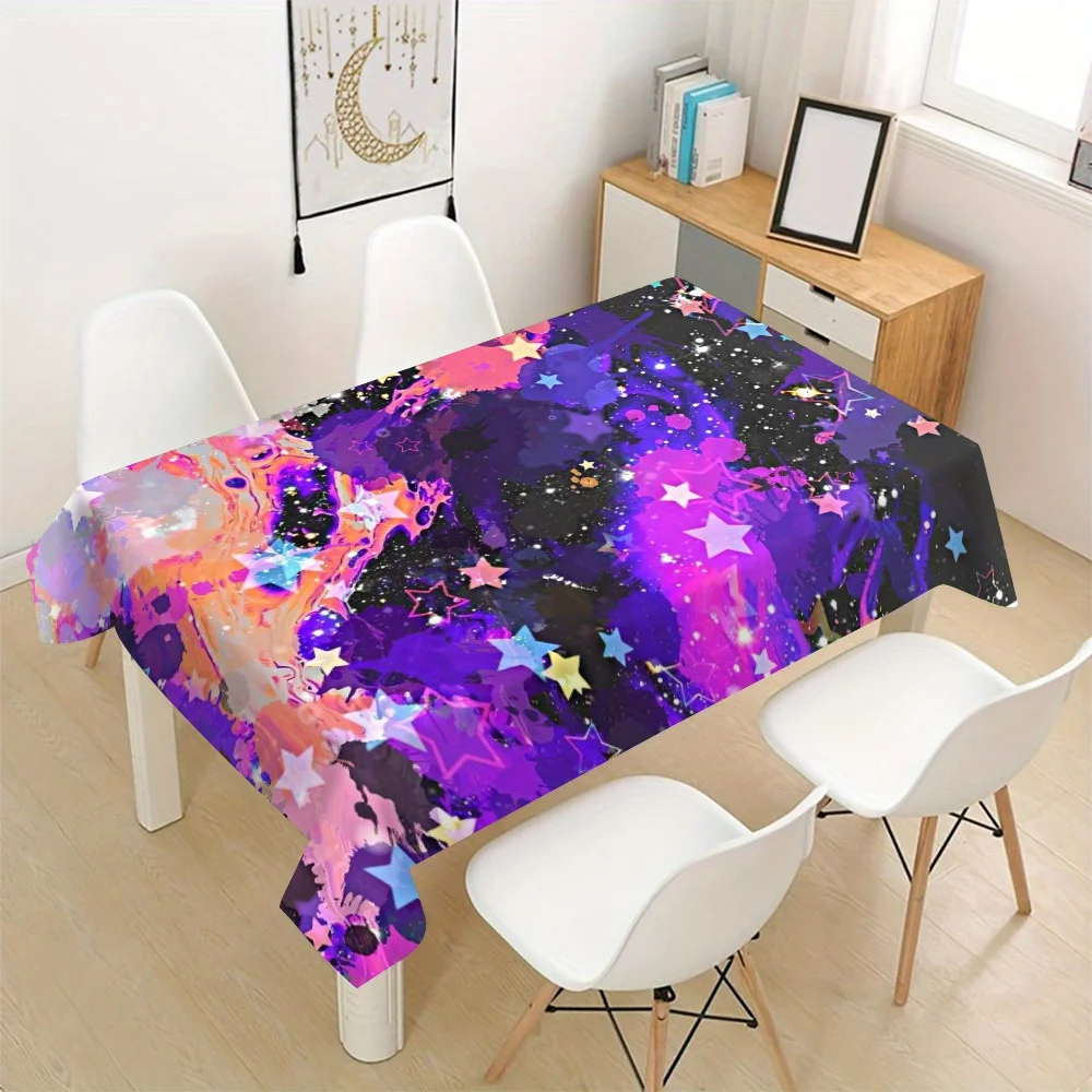Vibrant Galaxy Nebula Tablecloth Waterproof Spillproof Desk Cover for Party Decor Home Cafe Supplies