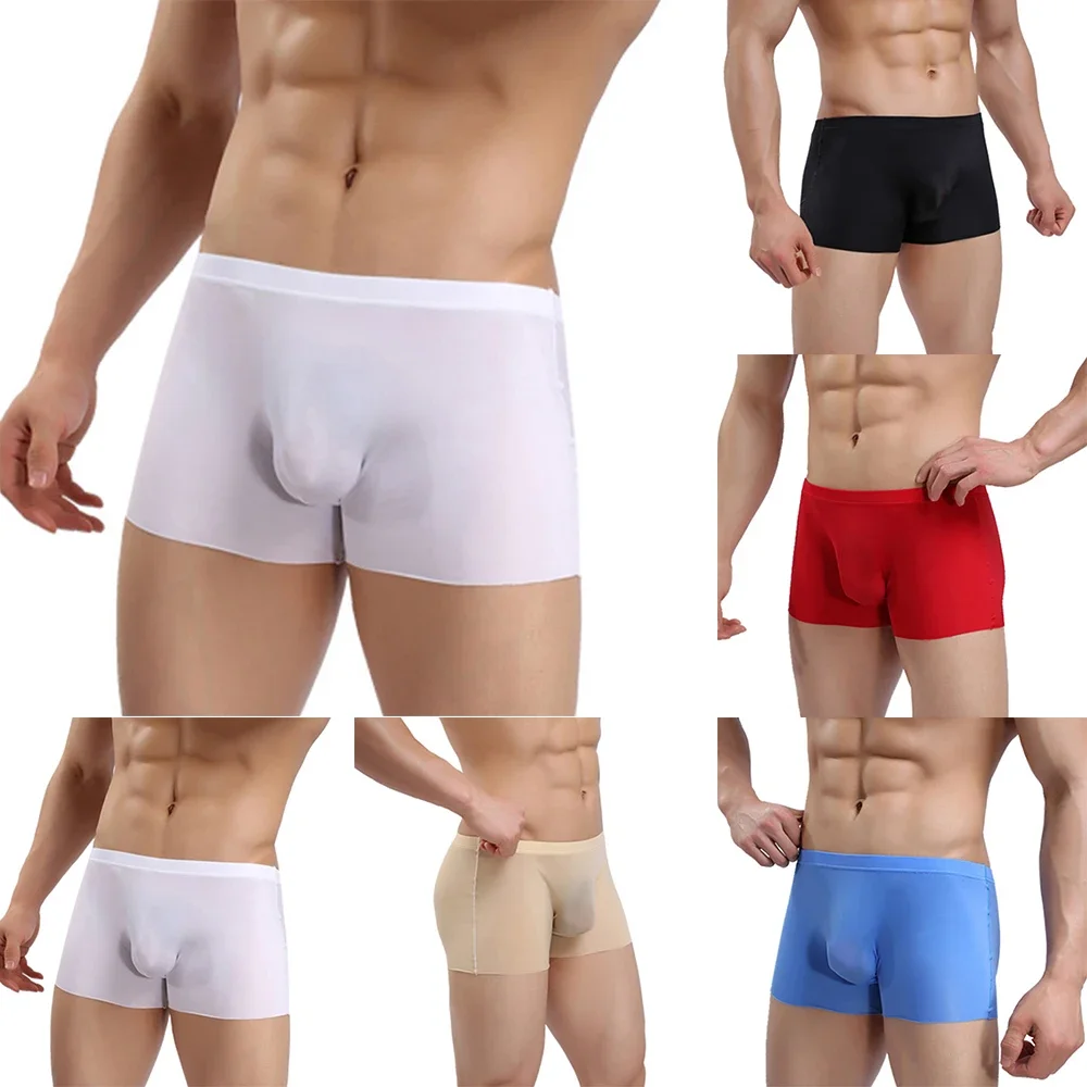 GlaBlouse-Vêtements de nuit pour hommes, combinaison de batterie, short en nylon pour hommes, boxers sans couture, ultra fin, transparent, troncs