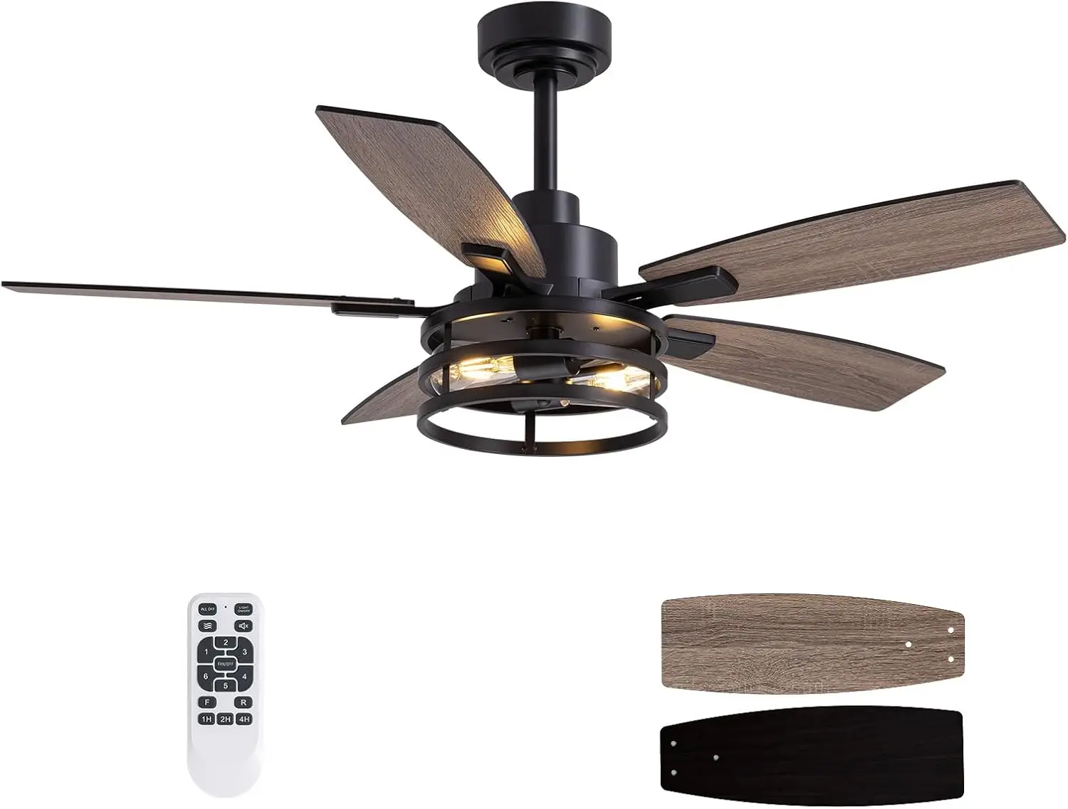 

Black Caged Ceiling Fan with Lights and Remote Control, 46-Inch Farmhouse Design for Indoor and Outdoor Use, Ideal for Bedroom, Living Room, and Patio