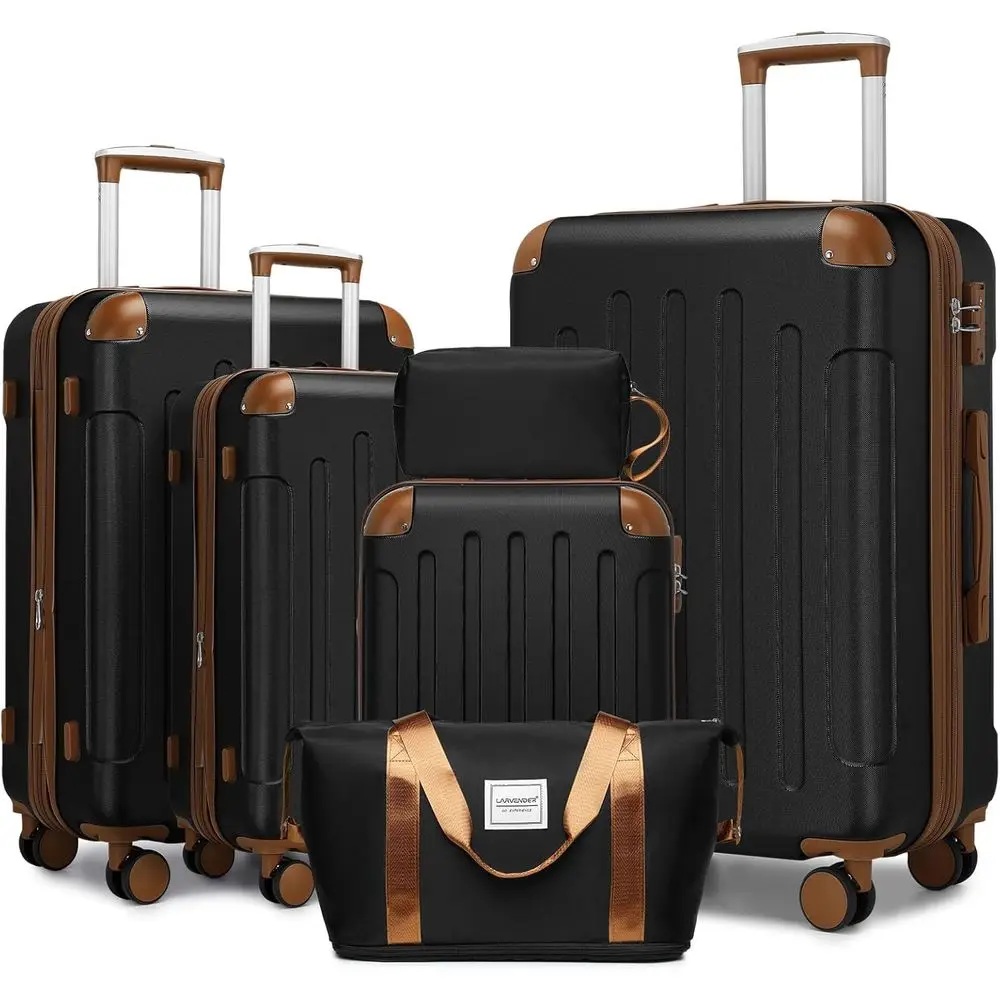 

6-Piece Expandable Hard Shell Suitcase Set with TSA Lock and Double Spinner Wheels (Black Brown)
