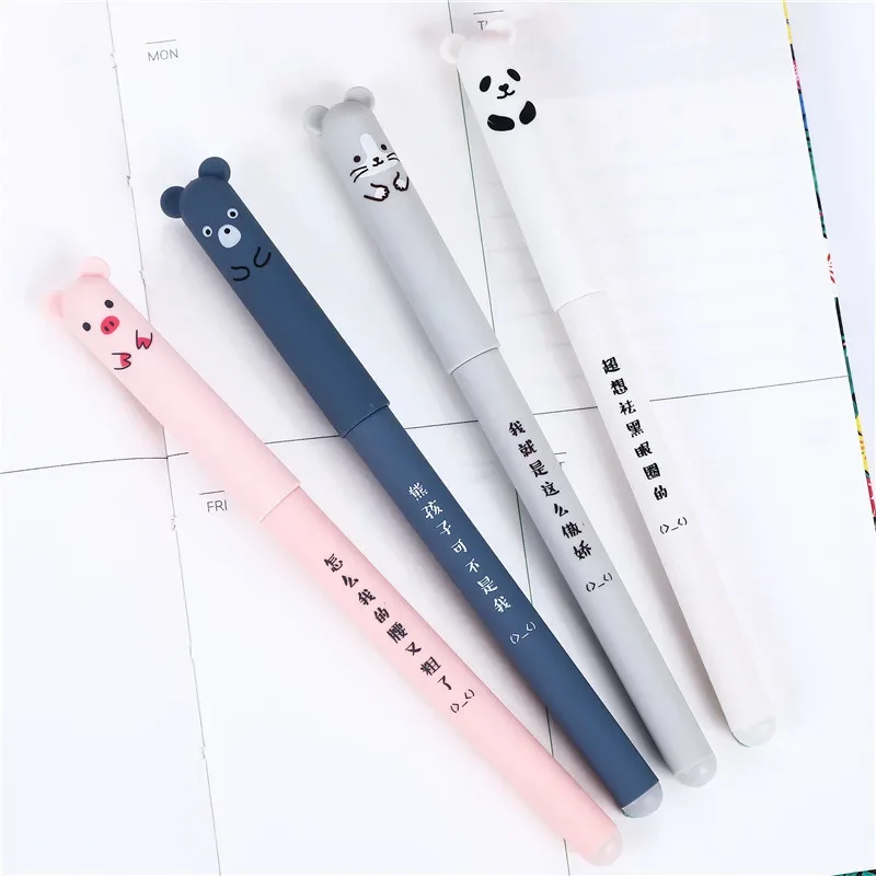 Imagem -03 - Caneta Gel Apagável Kawaii Porco Urso Gato Rato Tinta Azul e Preta Material Escolar e de Escritório Papelaria 0.35 mm Pcs por Conjunto