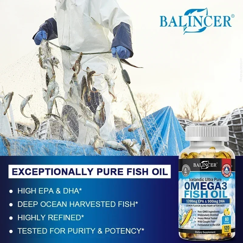 Balincer Omega 3 Fish Oil Dietary Supplement - DHA & EPA Nourishes Joint, Eye, Heart and Brain Health. Boosts Immunity, Non-GMO