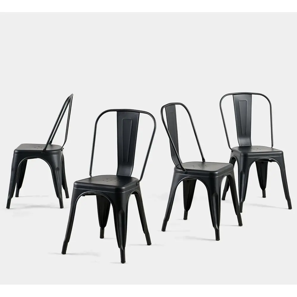

4-Piece Stackable Metal Dining Chair Set - Industrial Style, Suitable for Kitchen, Cafe, Bistro, Indoor & Outdoor, Matte Black F