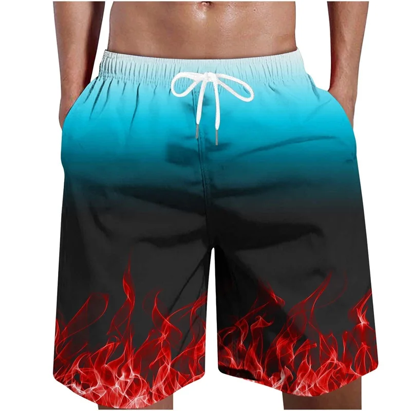 Full Print Fire Pattern Men\'s Swim Trunks 3D Flame Printed Quick Dry Shorts For Men Beach Surf Board Shorts Swimwear